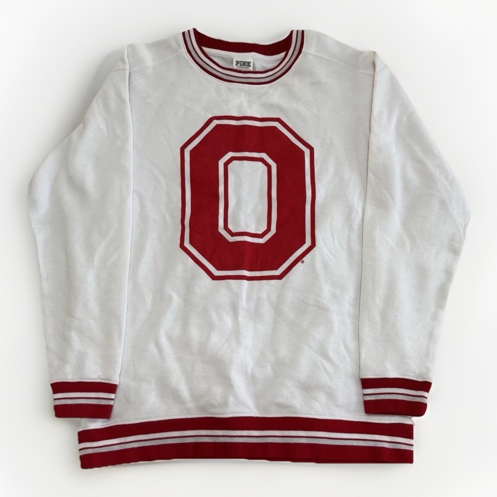 Victoria's Secret PINK OSU Crewneck Pullover XS Ohio Red White College‎ Varsity